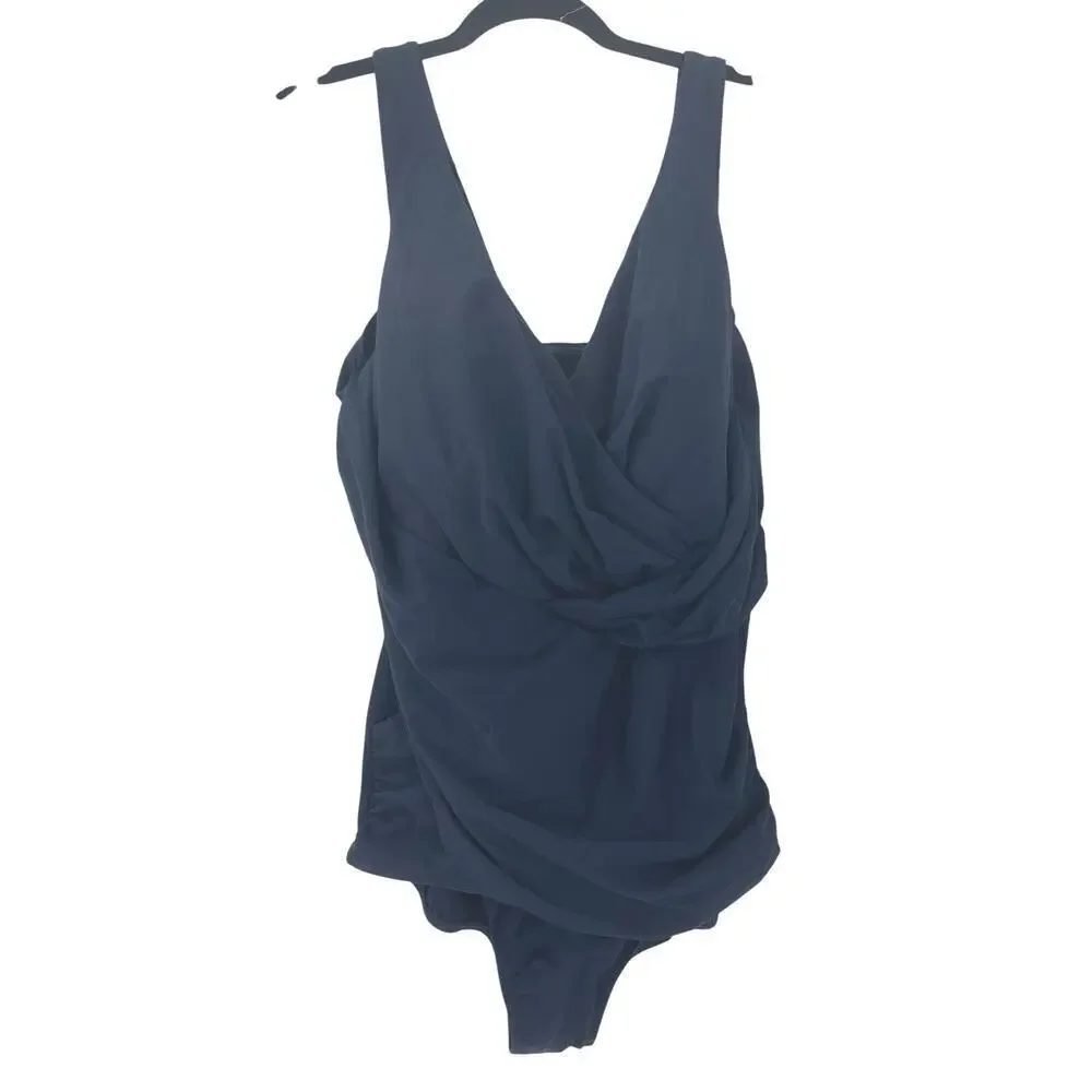 Miraclesuit Women's Crossover One Piece Swimsuit Midnight Blue Size 22W NWT
